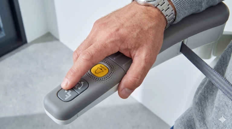 gros plan sur la commande d'un monte-escalier courbe access flow - x