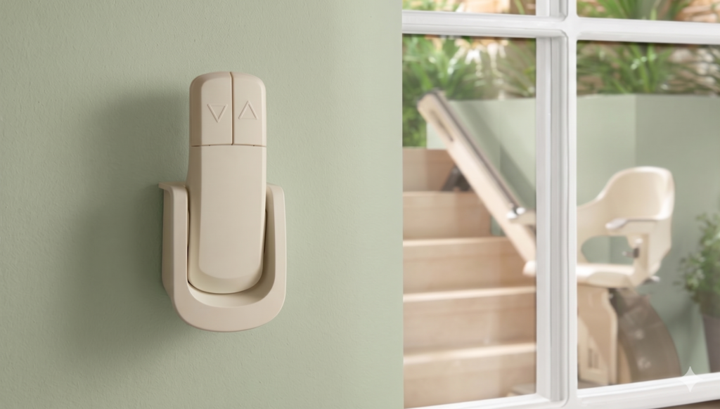 Mannette du monte-escalier en extérieur HOMEGLIDE EXTERIEUR mis en situation